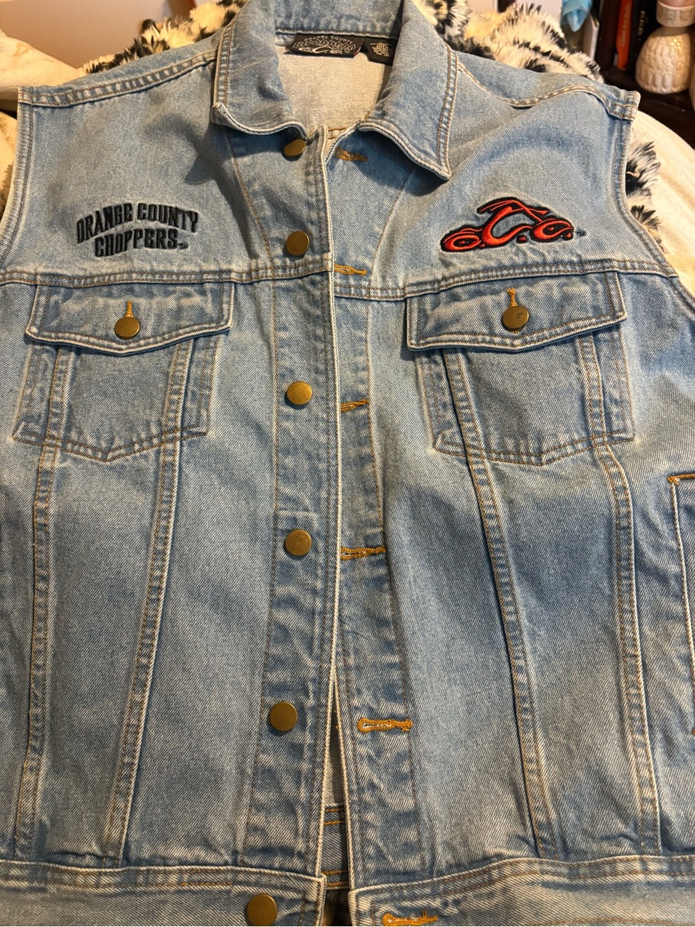 Bioworld Light Blue Denim Men's Vest with Embroidered Patches